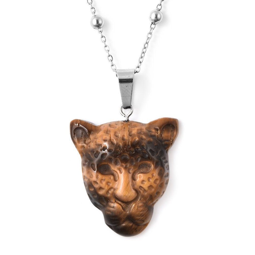 Leopard Head Pendant With Necklace 24 in Tigers Eye